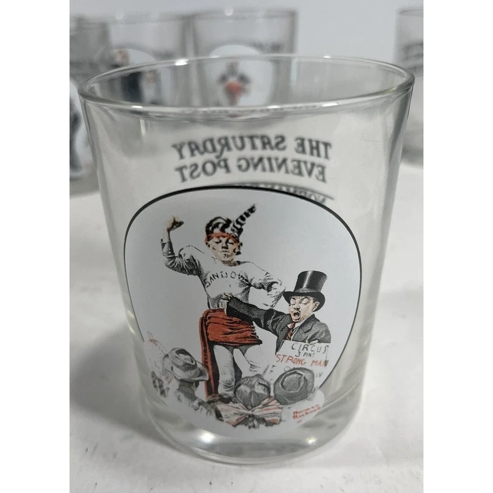 Lot of 7 Norman Rockwell The Saturday Evening Post Whiskey Bar Glasses Vintage